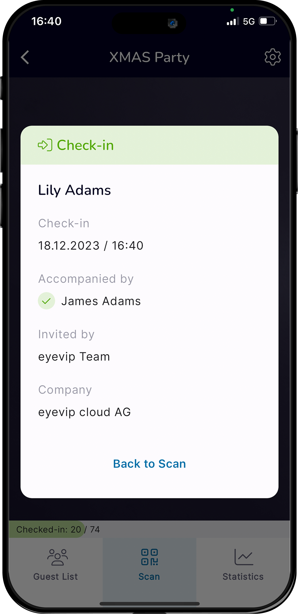 eyevip Check-in-App Screenshot